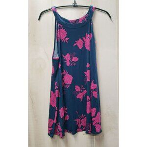 Torrid High Neck Floral Sleeveless Top, Back Keyhole Neck, Size 1 NWT, Blue Pink